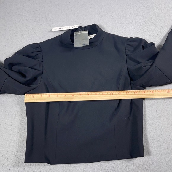 Alice + Olivia Brenna Puff Sleeve Top Women 4 Cropped Mock Neck Black Chic NWT - Picture 4 of 8